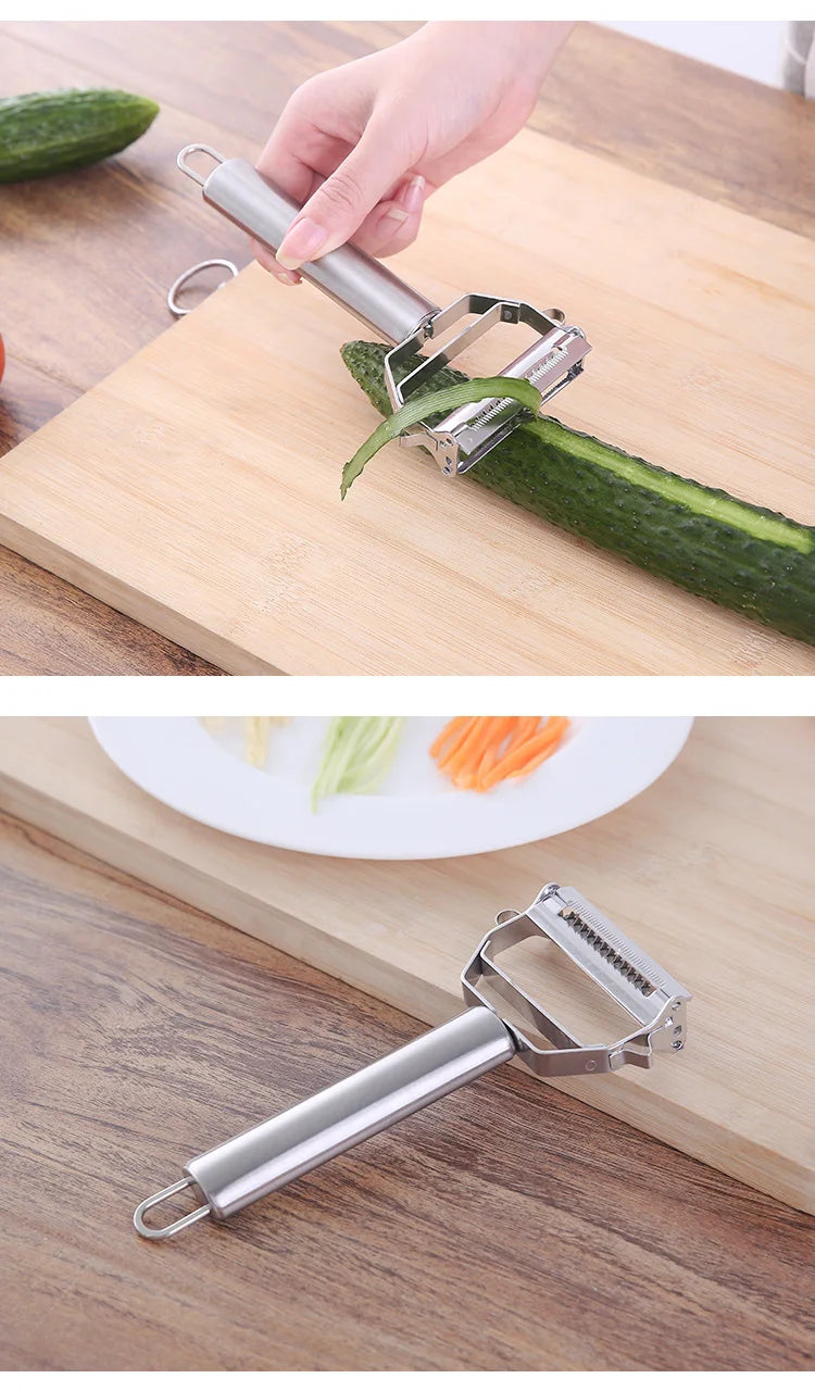 Descascador de Legumes e Frutas em Aço Inox Multifuncional 2 em 1 e 4 em 1 para Cozinha
