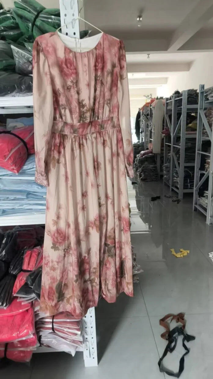Vintage Floral Print Maxi Dress – Long Sleeve Boho Party Dress for Women