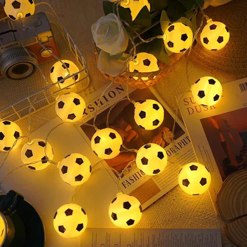 Football Party Themed Decor Football Shaped String Lights Festival Atmosphere Lights Battery Powered