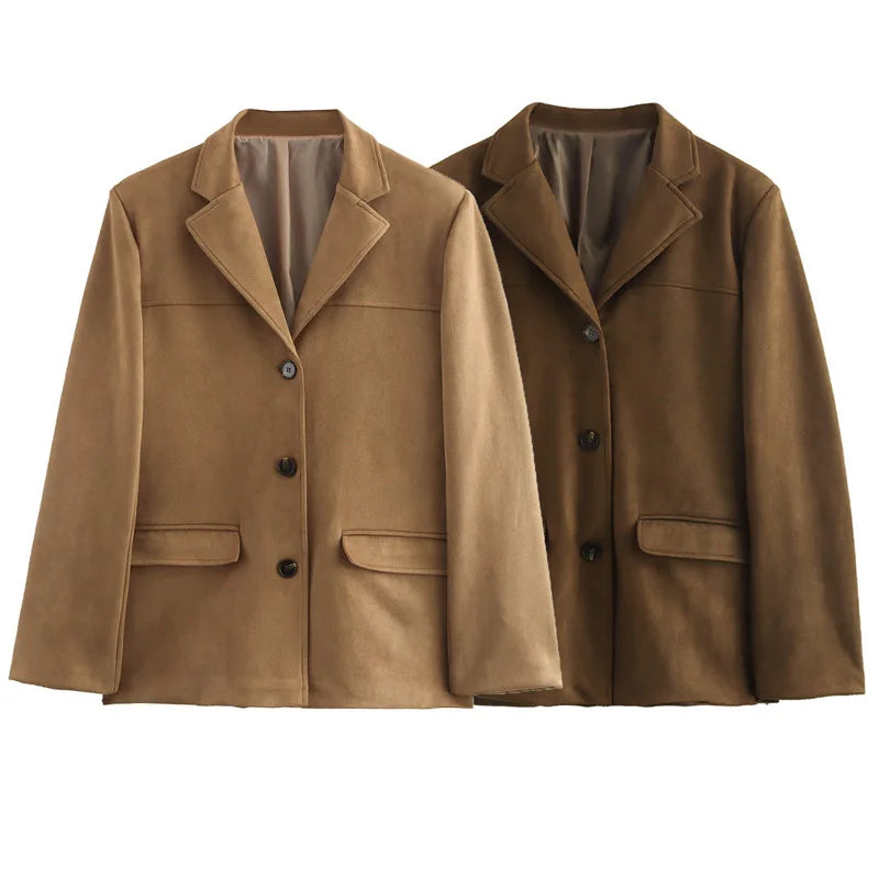 Women's Suede Blazer Jacket | Vintage Fitted Old Money Style | All Season Office Coat | HXAO