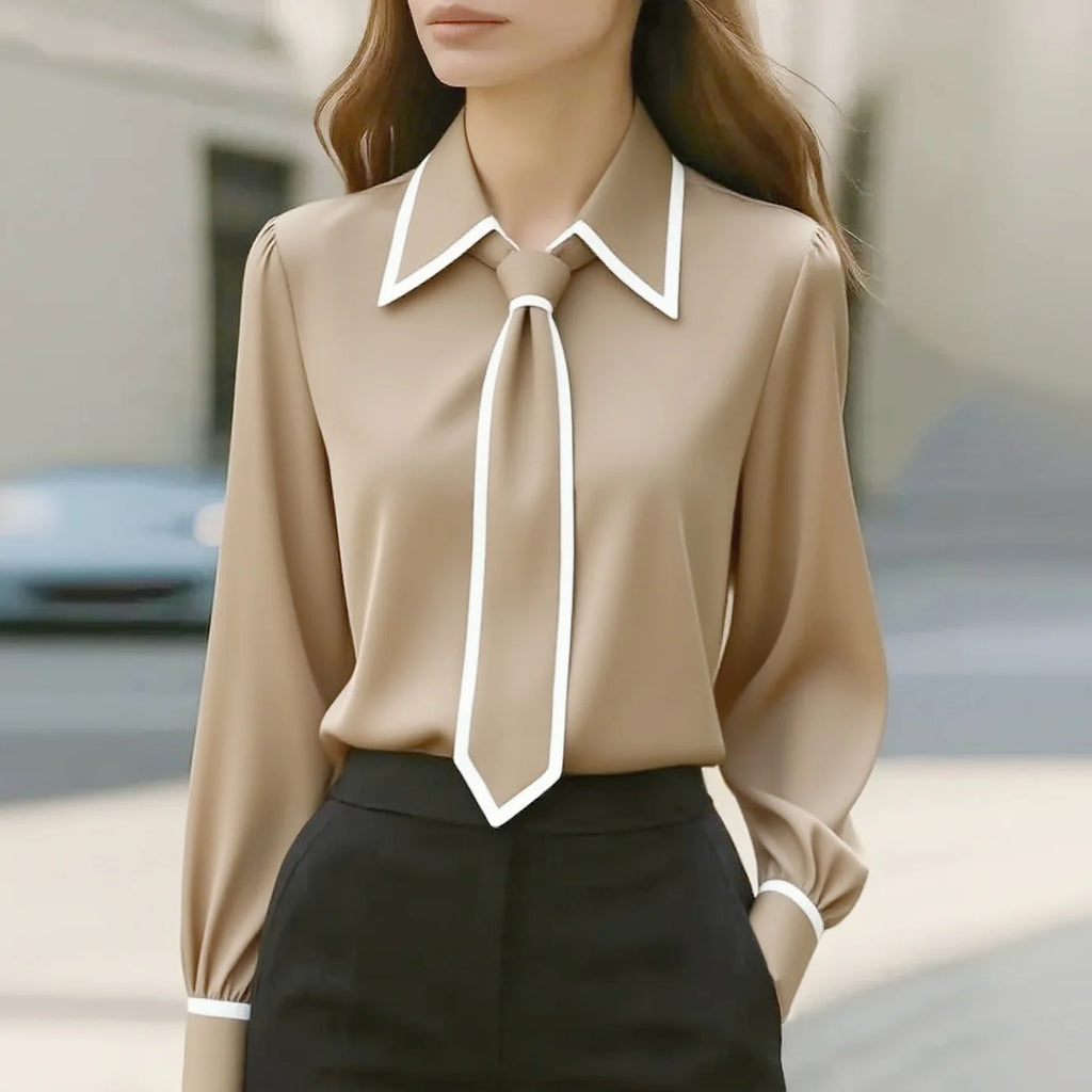 Tie Lapel Long Sleeve Shirt – Casual Regular Fit | Women's Elegant Office & Everyday Wear