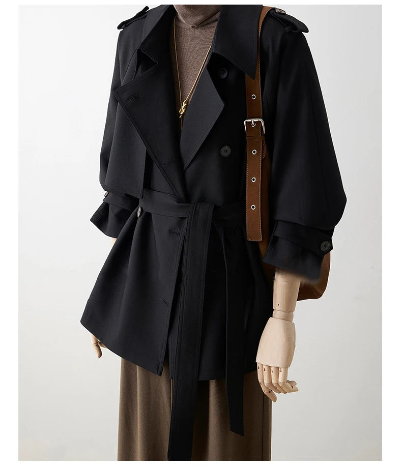 Women's Luxury Trench Coat | Double-Breasted Belted Jacket | British Office Style