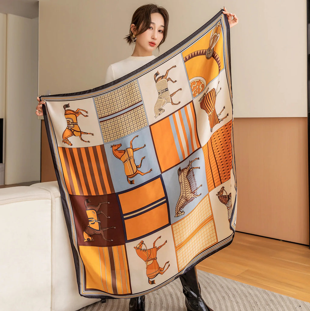 Xale Quadrado de Cetim 110x110cm Estampado Feminino Multifuncional para Praia, Cabelo e Hijab