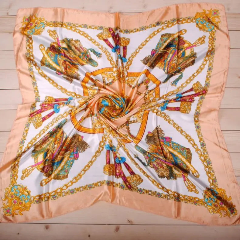 Lenço Quadrado de Cetim 90x90cm Estampado Feminino Multifuncional para Cabelo, Pescoço e Bolsa