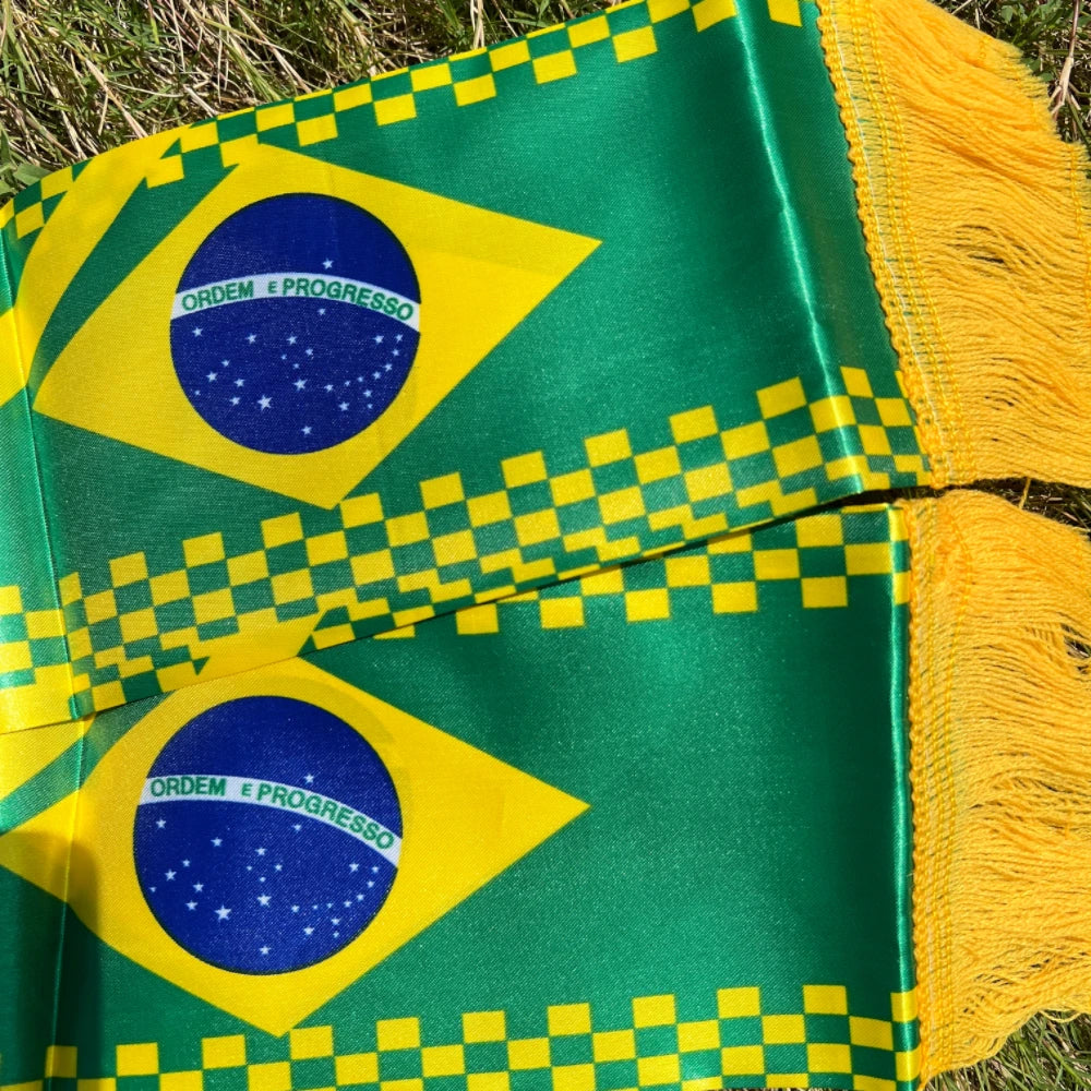 Cachecol Bandeira do Brasil 14x130cm em Poliéster para Torcida Esportes e Decoração