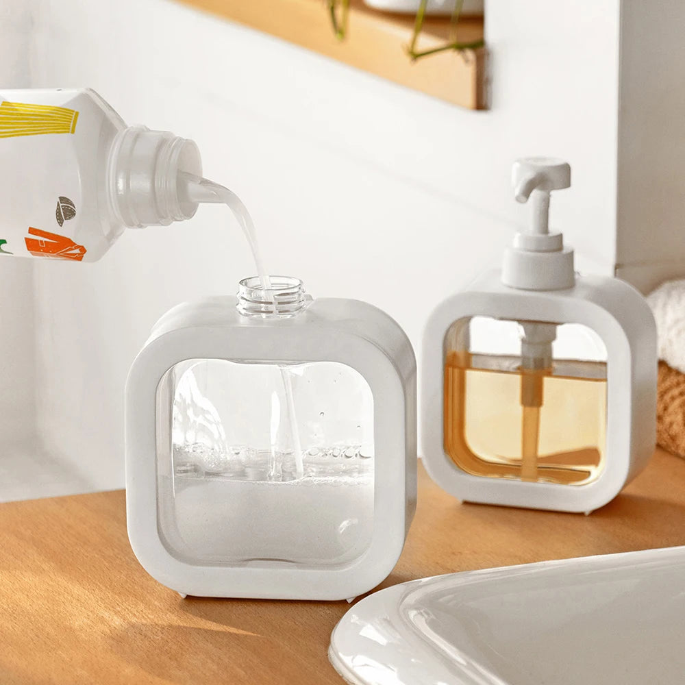 Dispenser de Sabão Plástico Transparente 300ml e 500ml para Banheiro, Cozinha e Viagem
