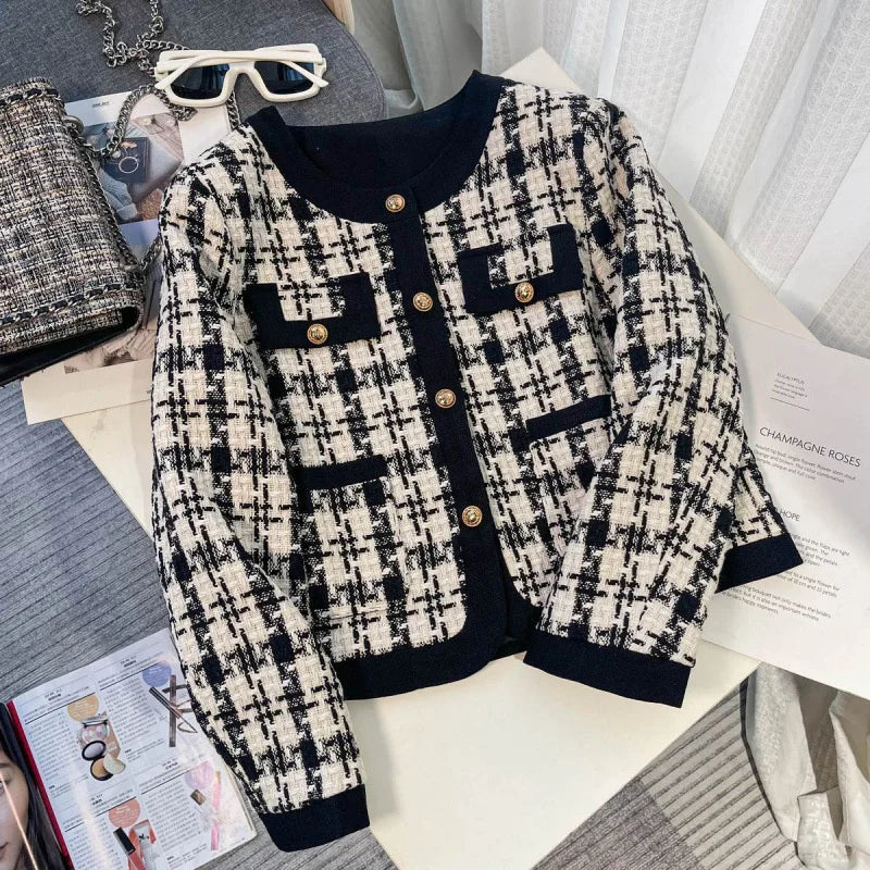 Women's Plaid Short Jacket – Slim Fit Casual Autumn Winter Coat | All-Match Style