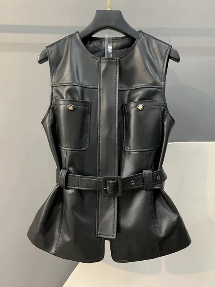 Women's Black Blazer Vest Jacket – Sleeveless V-Neck Notched Coat | British Style