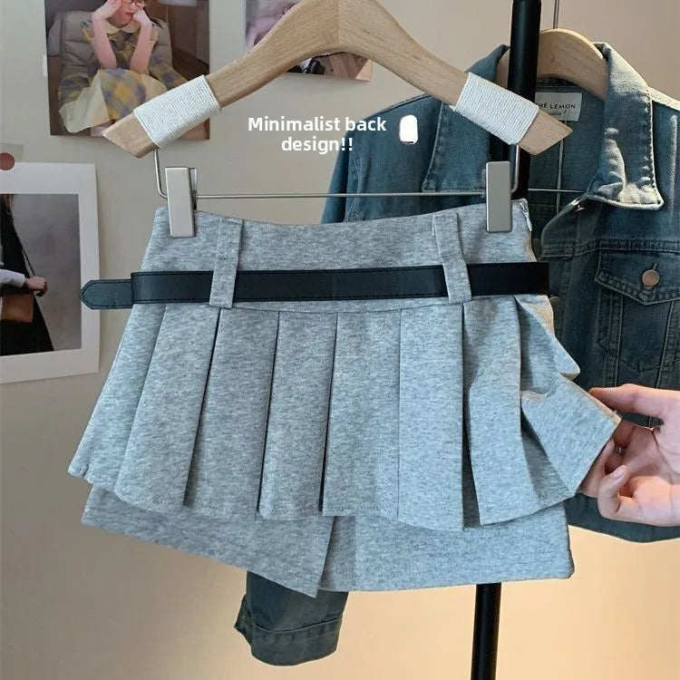 Women's High-Waist Pleated Mini Skirt – Anti-Light Slim Fit Autumn Winter Short Skirt with Belt
