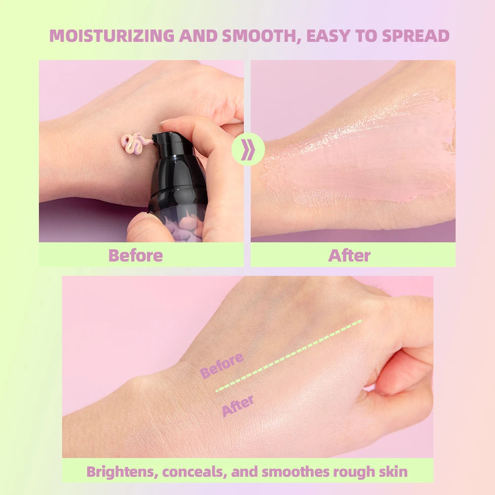 Corretivo Líquido 3 em 1 Primer Base e Iluminador Facial 40g para Todos os Tipos de Pele