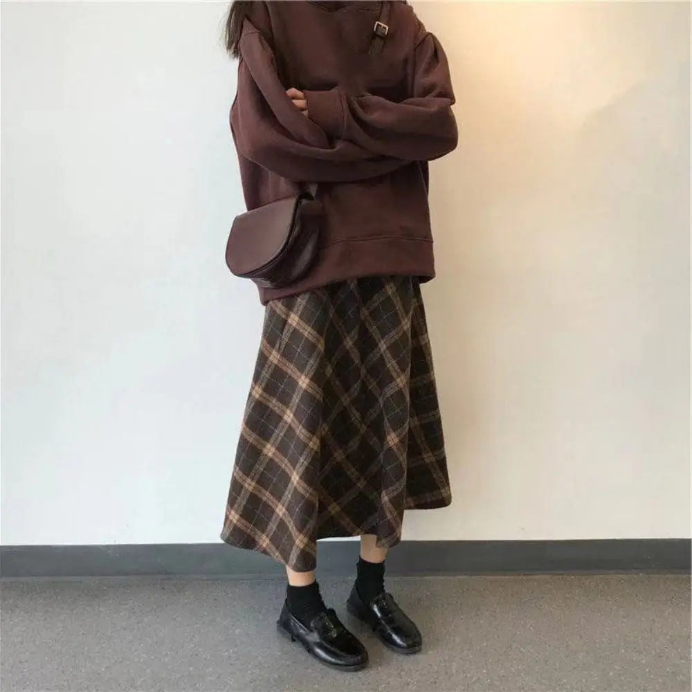 Women's High-Waist A-Line Skirt – Retro Solid Knee-Length Casual Dress