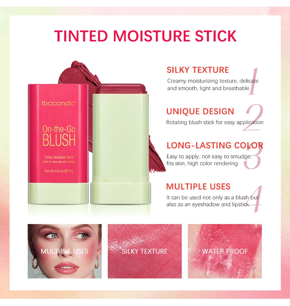 Blush Stick Cremoso Waterproof com Alta Pigmentação e Longa Duração 7 Tons Ilumina e Colore