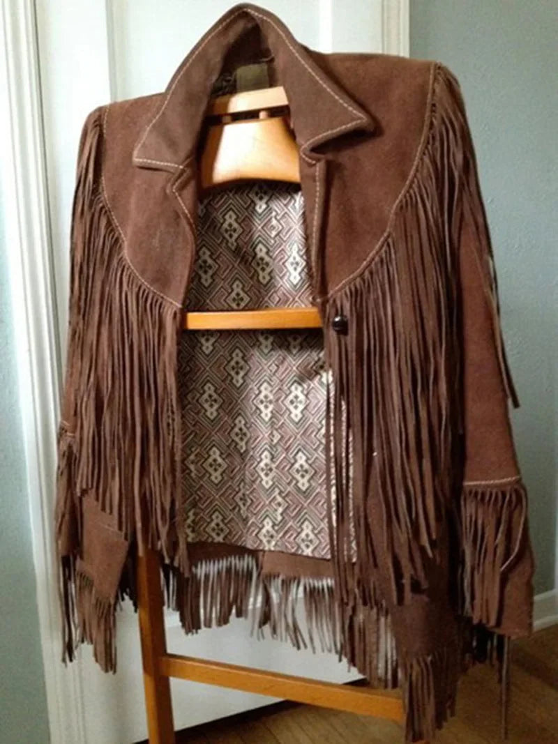 Women's Suede Tassel Jacket – Lapel Single Button Streetwear Coat | Autumn Winter