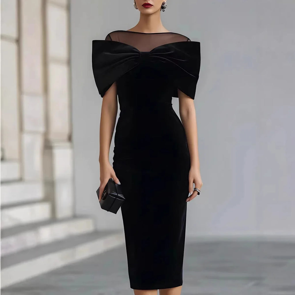 Women's Velvet Bodycon Dress | Off-Shoulder Long Sleeve | Evening Party Gown