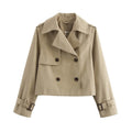 Women's Vintage Cropped Trench Coat | Double Breasted Streetwear Jacket | All Season | MOXFCIZO