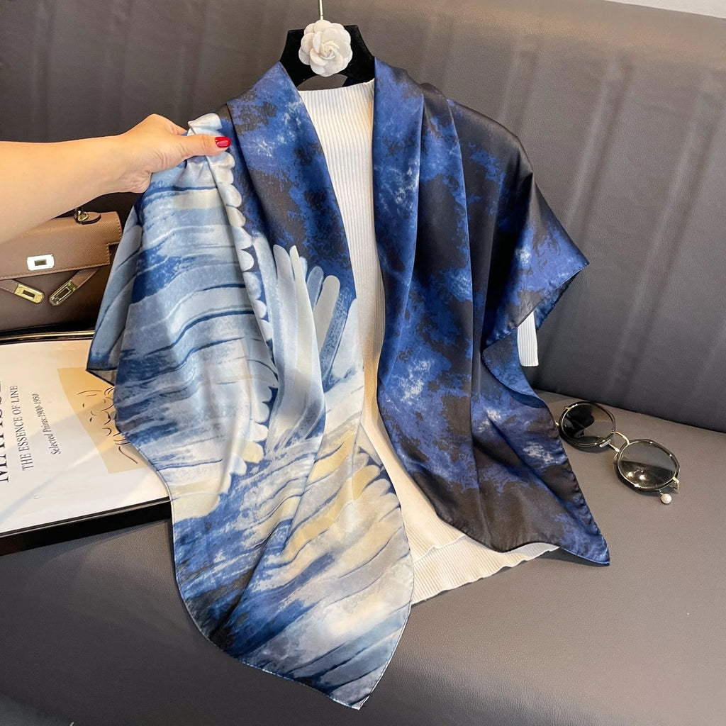 Xale Quadrado de Cetim 110x110cm Estampado Feminino Multifuncional para Praia, Cabelo e Hijab