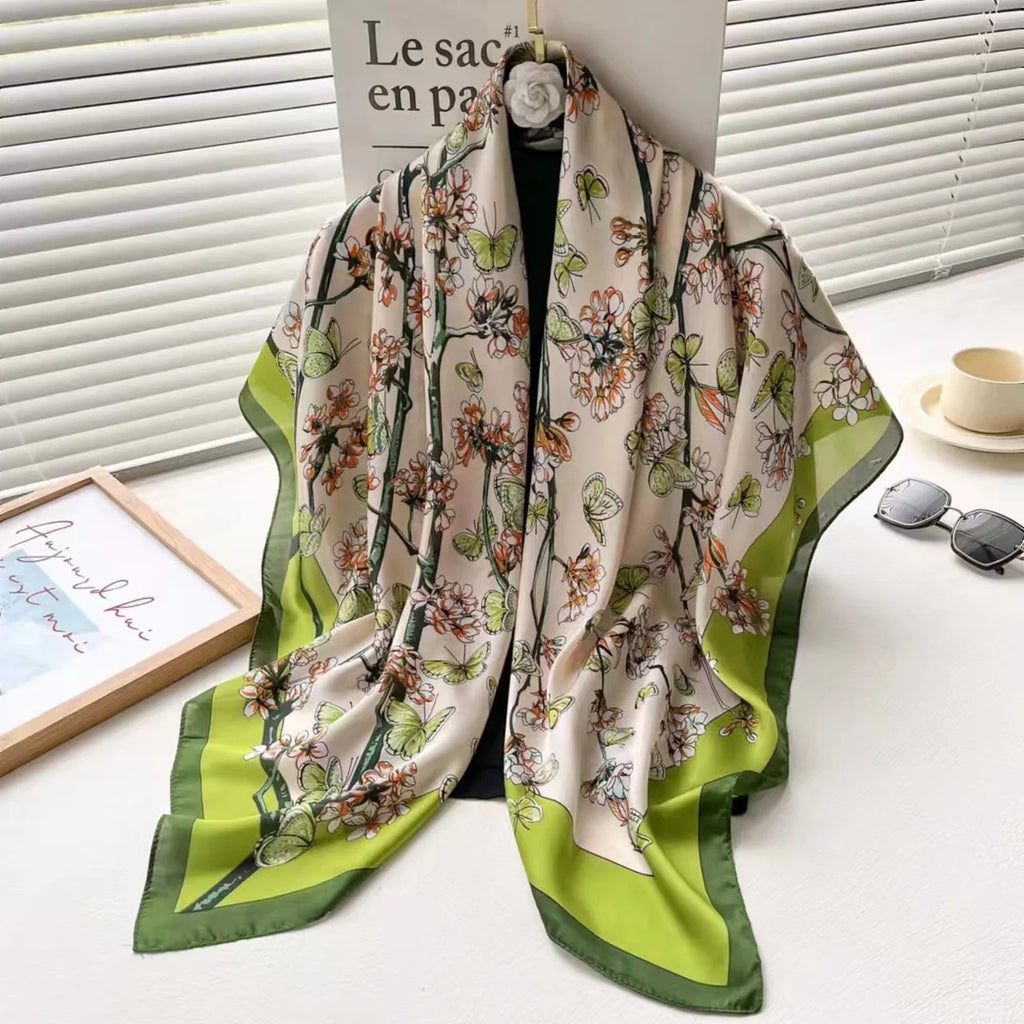 Xale Quadrado de Cetim 110x110cm Estampado Feminino Multifuncional para Praia, Cabelo e Hijab