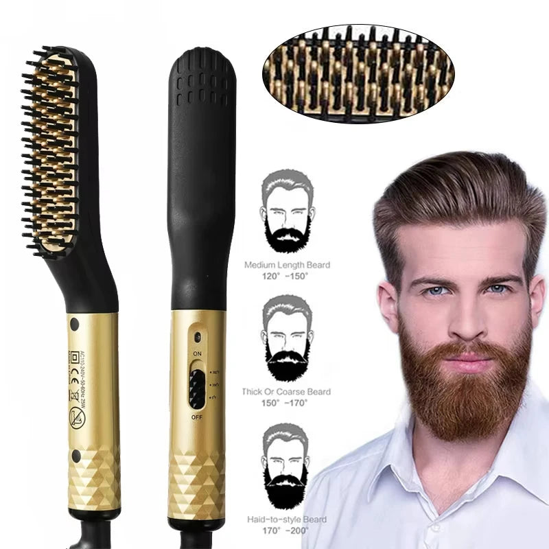 Pente Alisador Elétrico 2 em 1 para Barba e Cabelo com Temperatura Ajustável 160°C a 240°C Bivolt