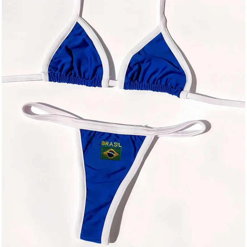 Biquíni Bordado Bandeira do Brasil Patchwork Feminino com Bojo Sem Aro Verão 2026 S M L