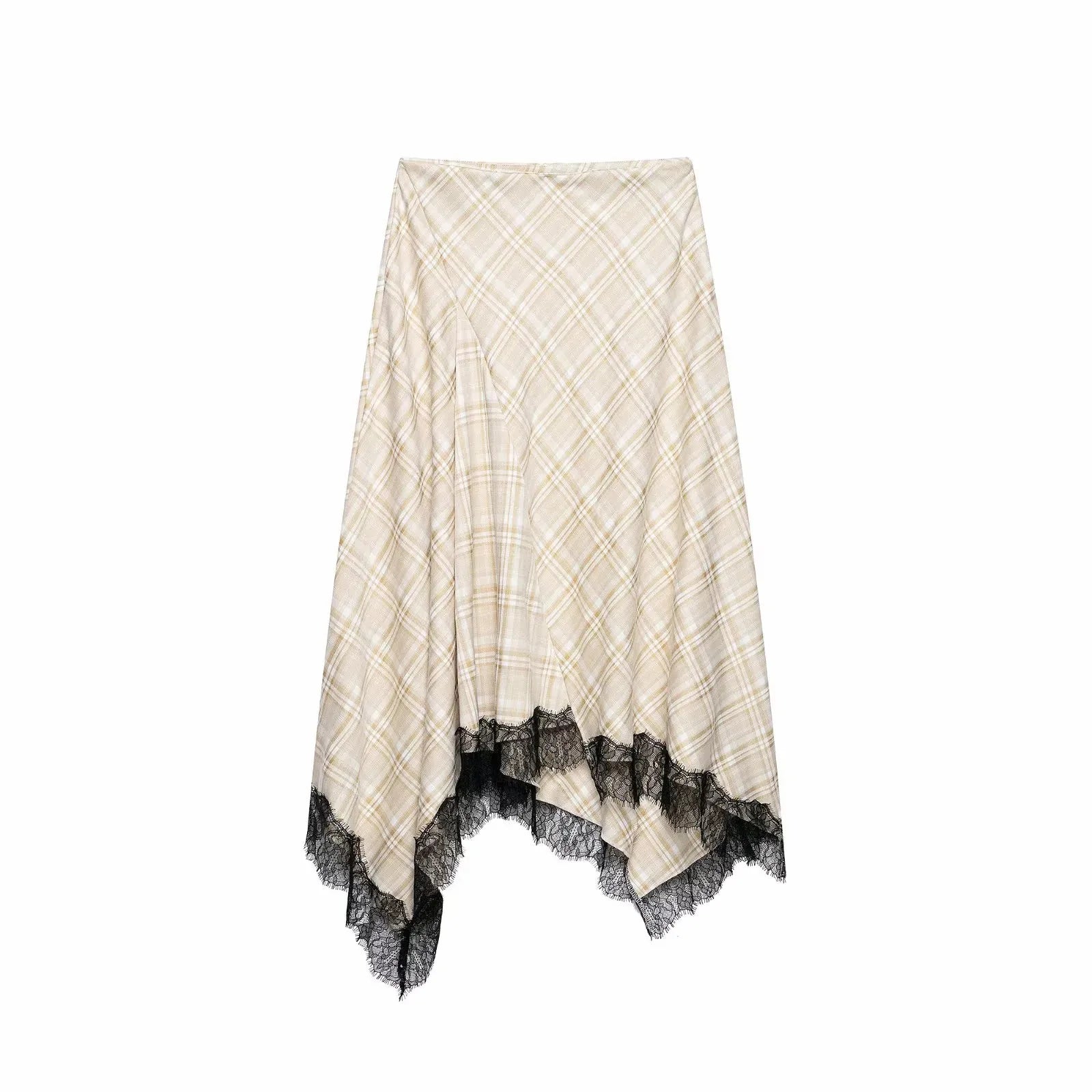 Women's Vintage Plaid Midi Skirt – Lace A-Line Knee-Length | Casual & Dinner