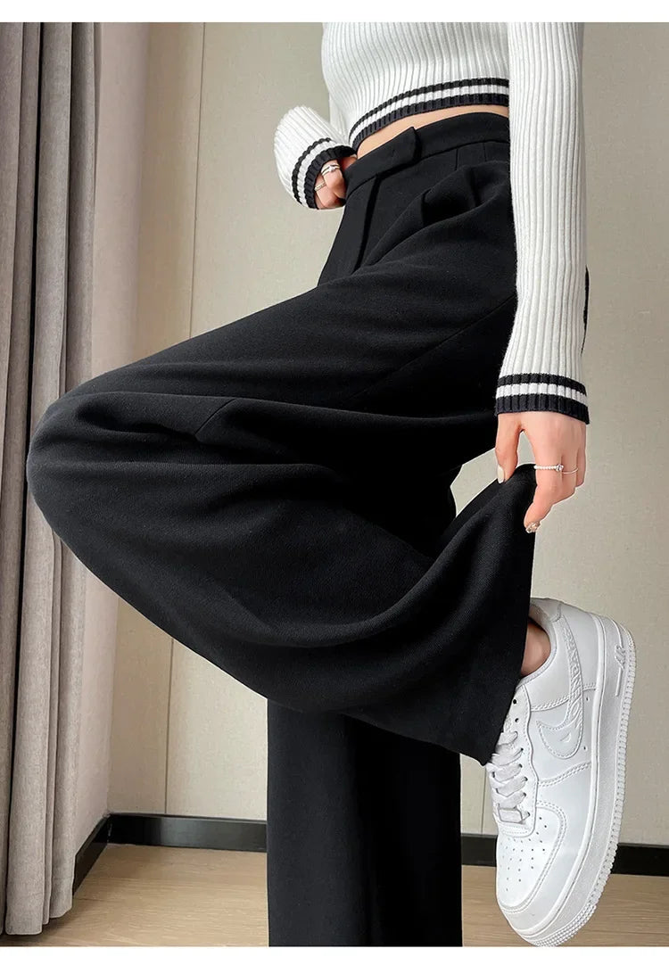 Women's High-Waist Straight Leg Pants – Korean Style Loose Casual Office Trousers