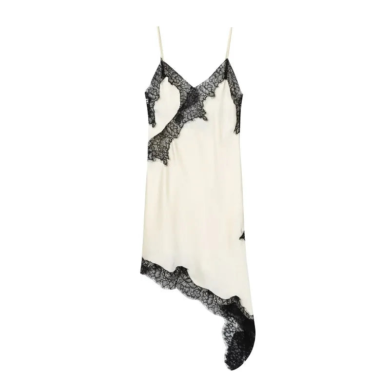 Women's Lace Slip Mini Dress – Backless Asymmetric Spaghetti Strap Party Dress
