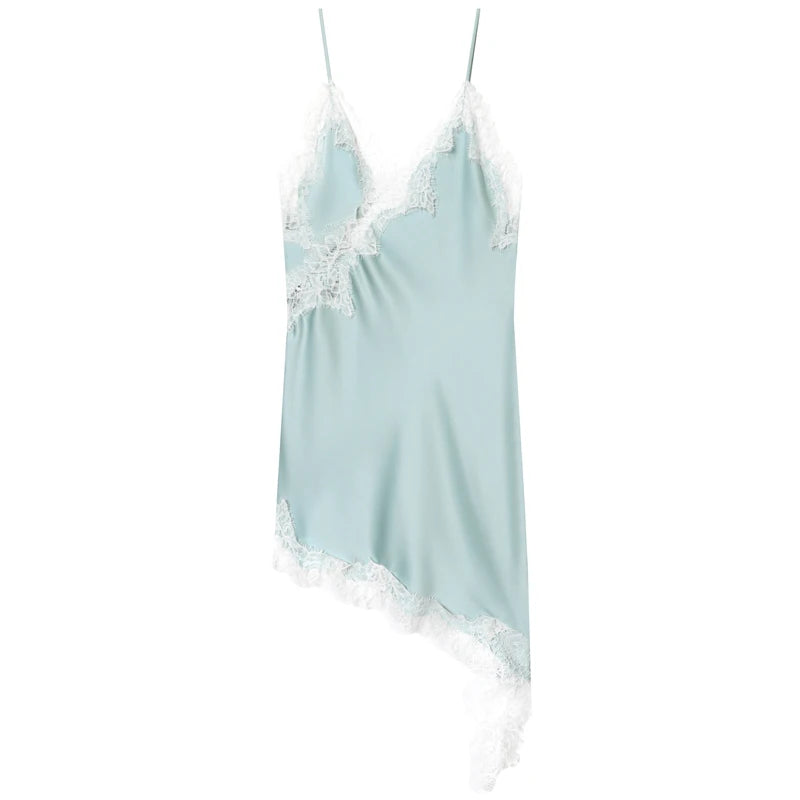 Women's Lace Asymmetric Slip Dress | Backless V-Neck Mini | Sexy Club Party Dress