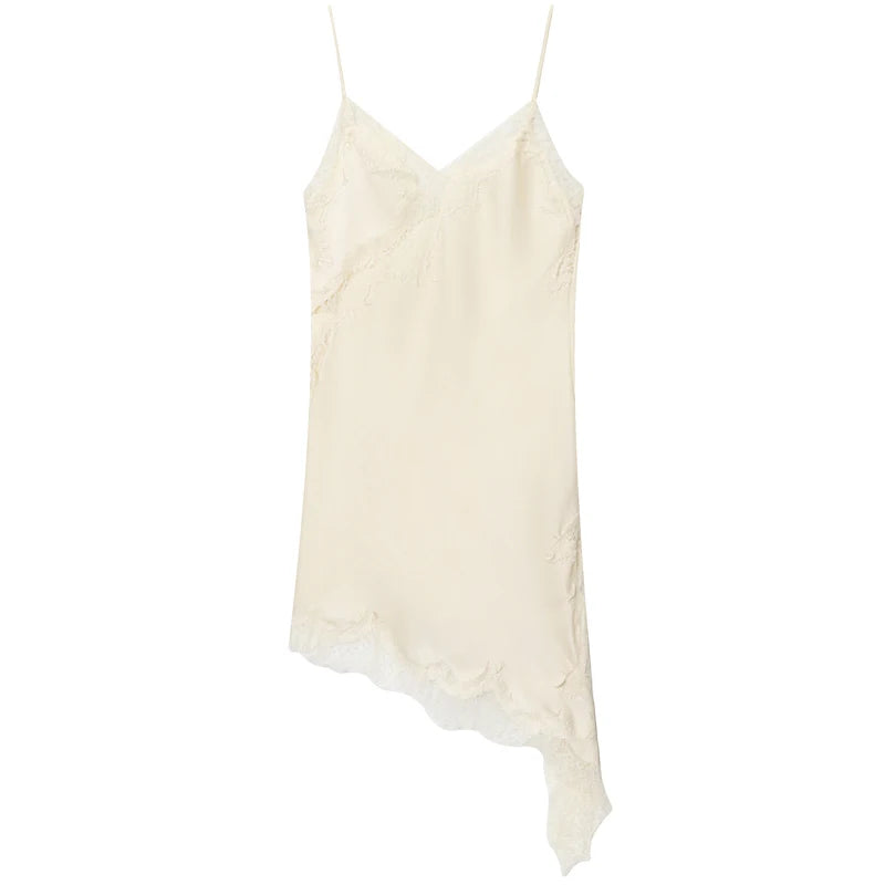 Women's Lace Asymmetric Slip Dress | Backless V-Neck Mini | Sexy Club Party Dress