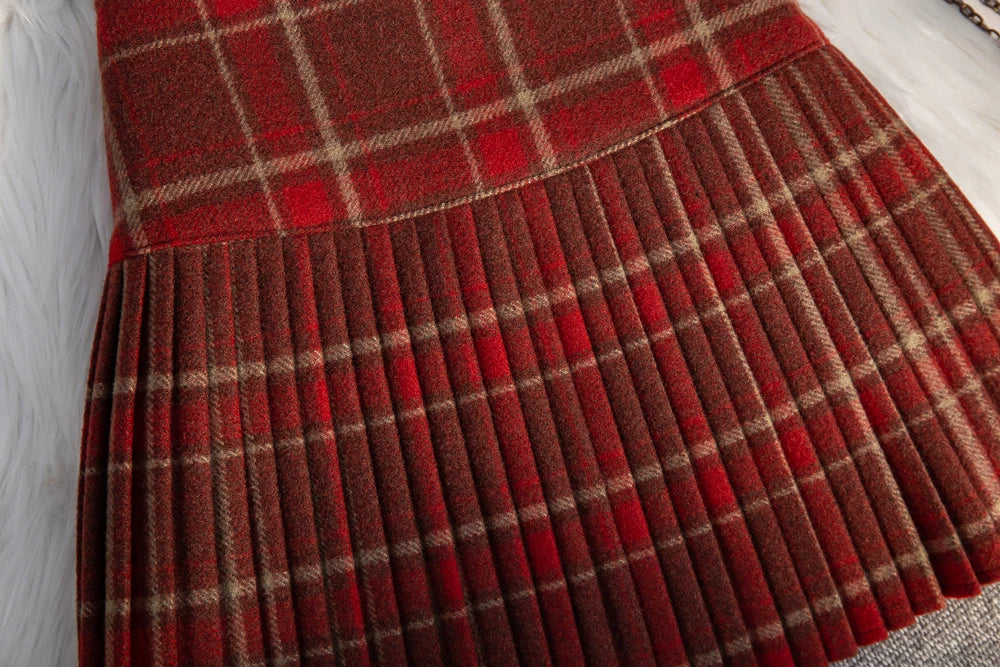 Women's Plaid Woolen Pleated Mini Skirt – High Waist Preppy Y2K Korean Style | Autumn Winter
