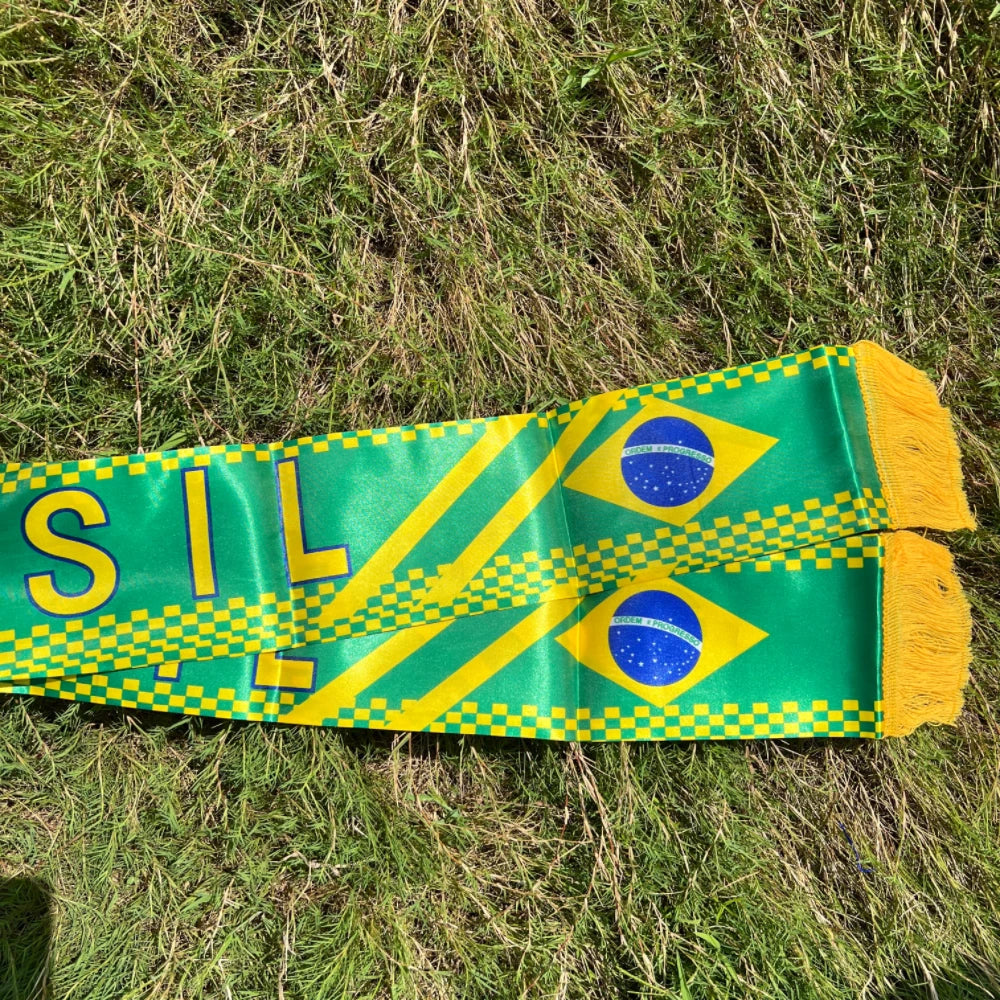 Cachecol Bandeira do Brasil 14x130cm em Poliéster para Torcida Esportes e Decoração