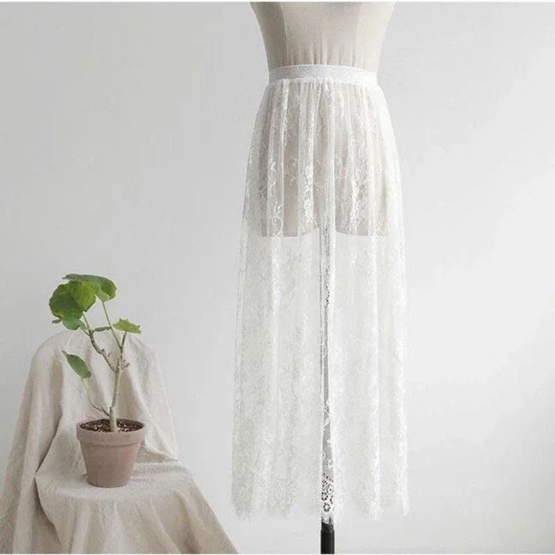 Women's Lace Mesh Tulle Mini Skirt – High Waist Transparent Floral | Korean Fashion
