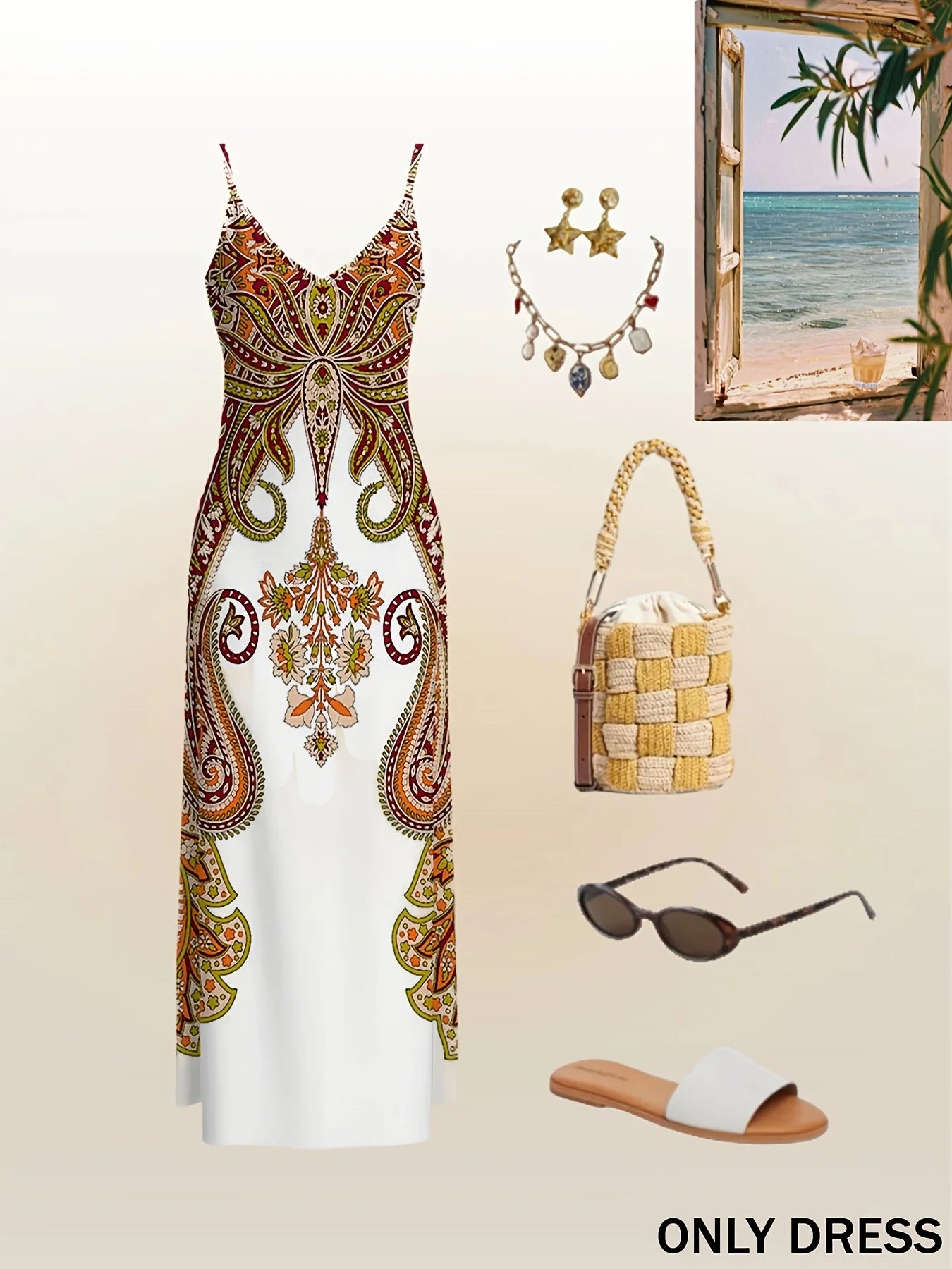 Paisley Floral Print Boho Maxi Dress – Spaghetti Strap Vacation Dress for Women
