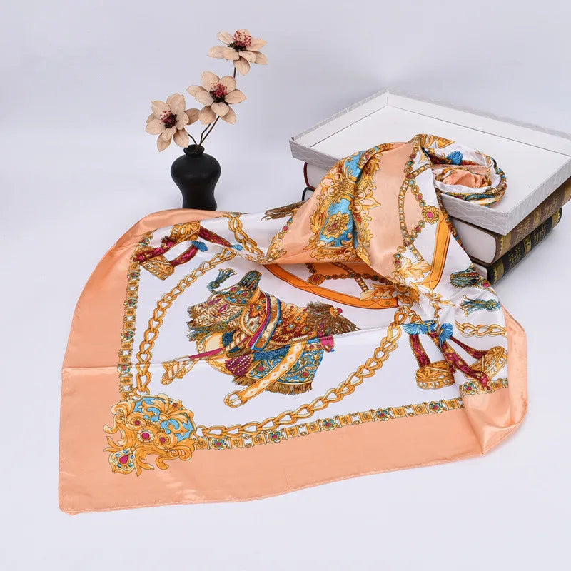 Lenço Quadrado de Cetim 90x90cm Estampado Feminino Multifuncional para Cabelo, Pescoço e Bolsa