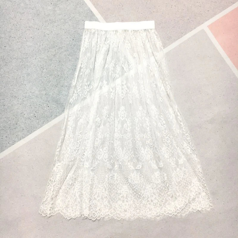 Women's Lace Mesh Tulle Mini Skirt – High Waist Transparent Floral | Korean Fashion