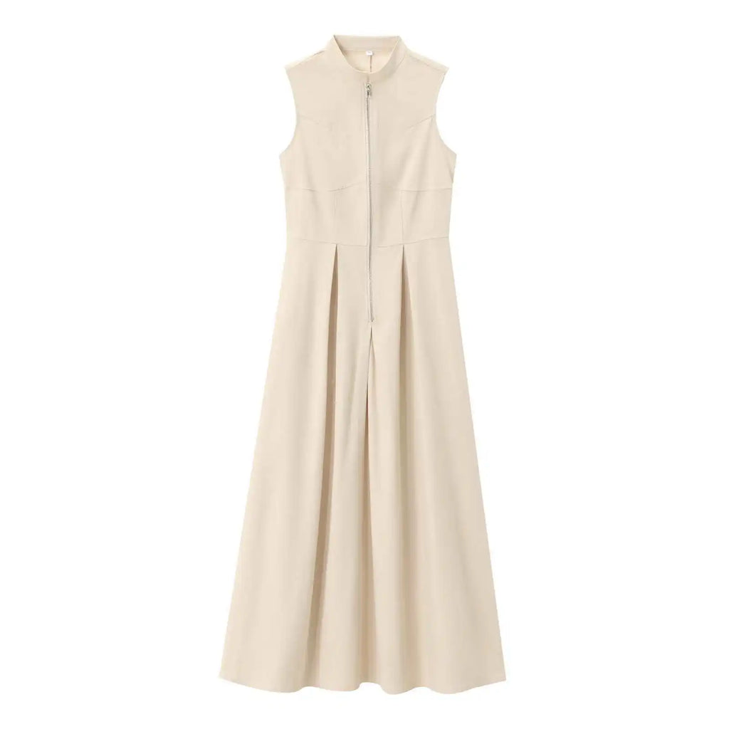 Women's French Style Sleeveless Maxi Dress – Elegant Ankle-Length Street Chic