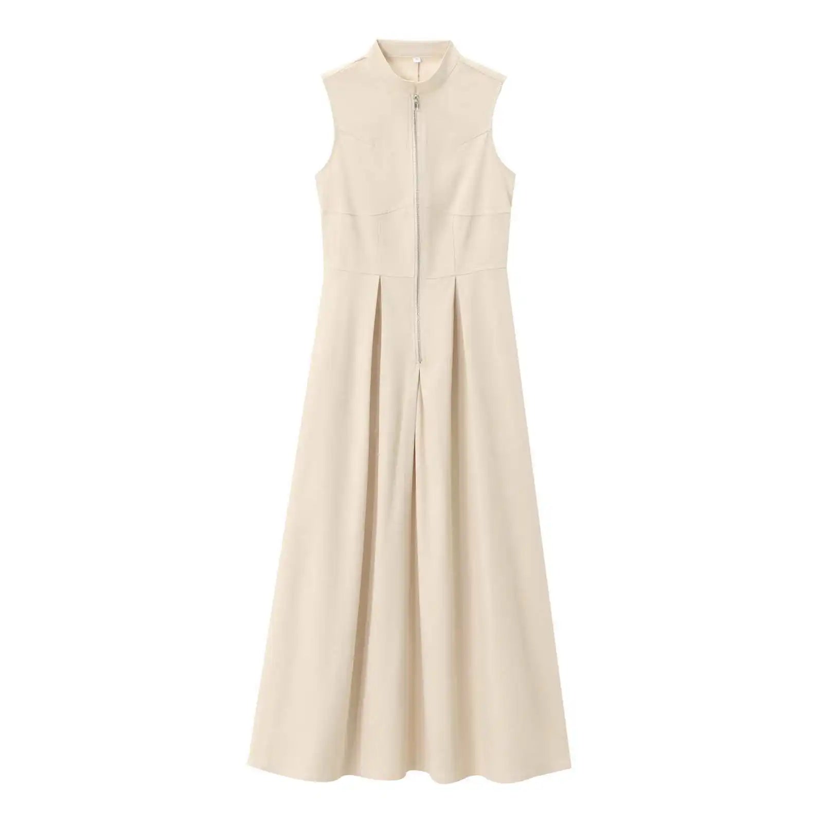Women's French Style Sleeveless Maxi Dress – Elegant Ankle-Length Street Chic