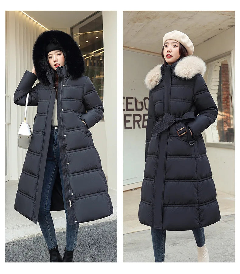 Women's X-Long Padded Parka – Faux Fur Collar Cotton Jacket | 8 Colors M–XXL