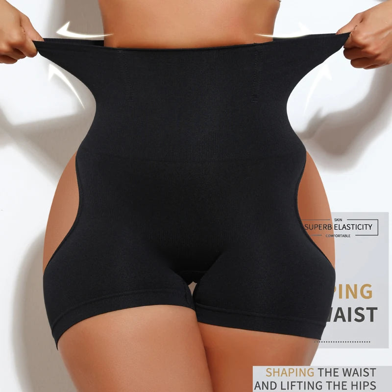 Calcinha Modeladora de Cintura Alta com Levanta Bumbum Slim Shorts Feminina em Nylon e Elastano