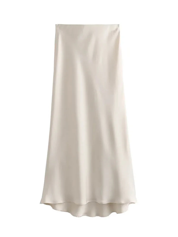 Women's Satin Midi Skirt | High Waist A-Line Elegant Skirt | Office & Casual All Season