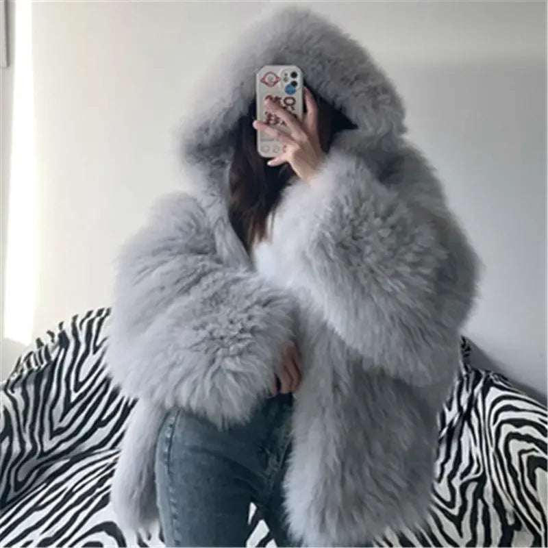 Women's Faux Fur Coat – Short Bat Sleeve Open Stitch Jacket | Autumn Winter
