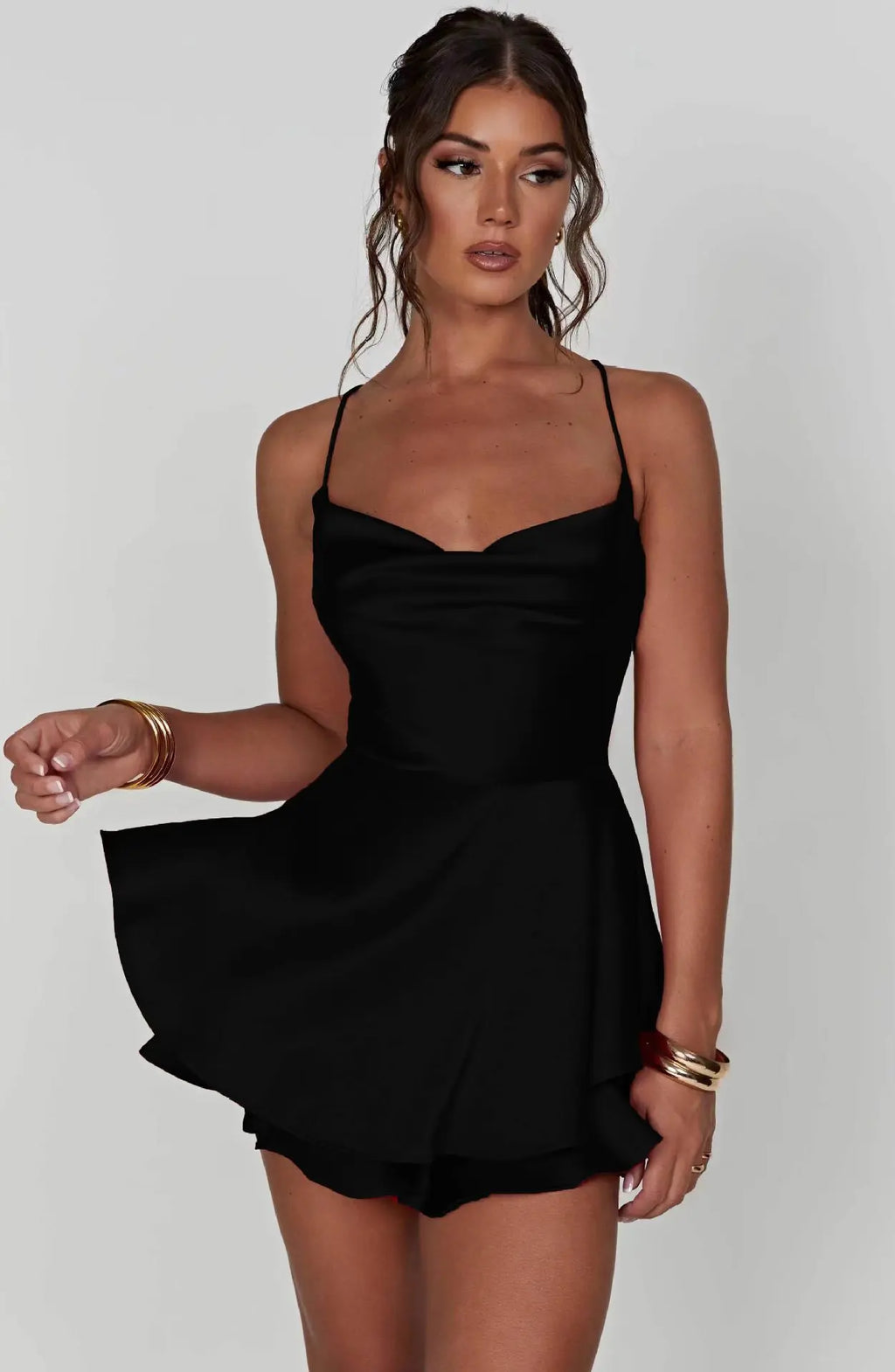 Backless Spaghetti Strap Mini Dress – Slim Fit Slash Neck | Women's Sexy Club & Party Wear