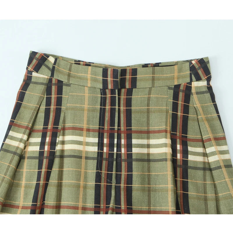 Women's Plaid Wide Leg Pants | Vintage Baggy Pleated Trousers | Mid Waist Casual | MUJER