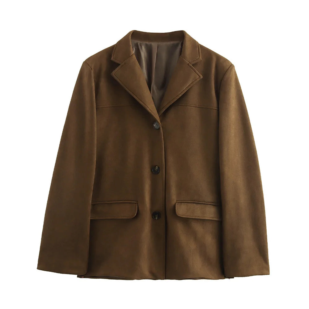 Women's Suede Blazer Jacket | Vintage Fitted Old Money Style | All Season Office Coat | HXAO