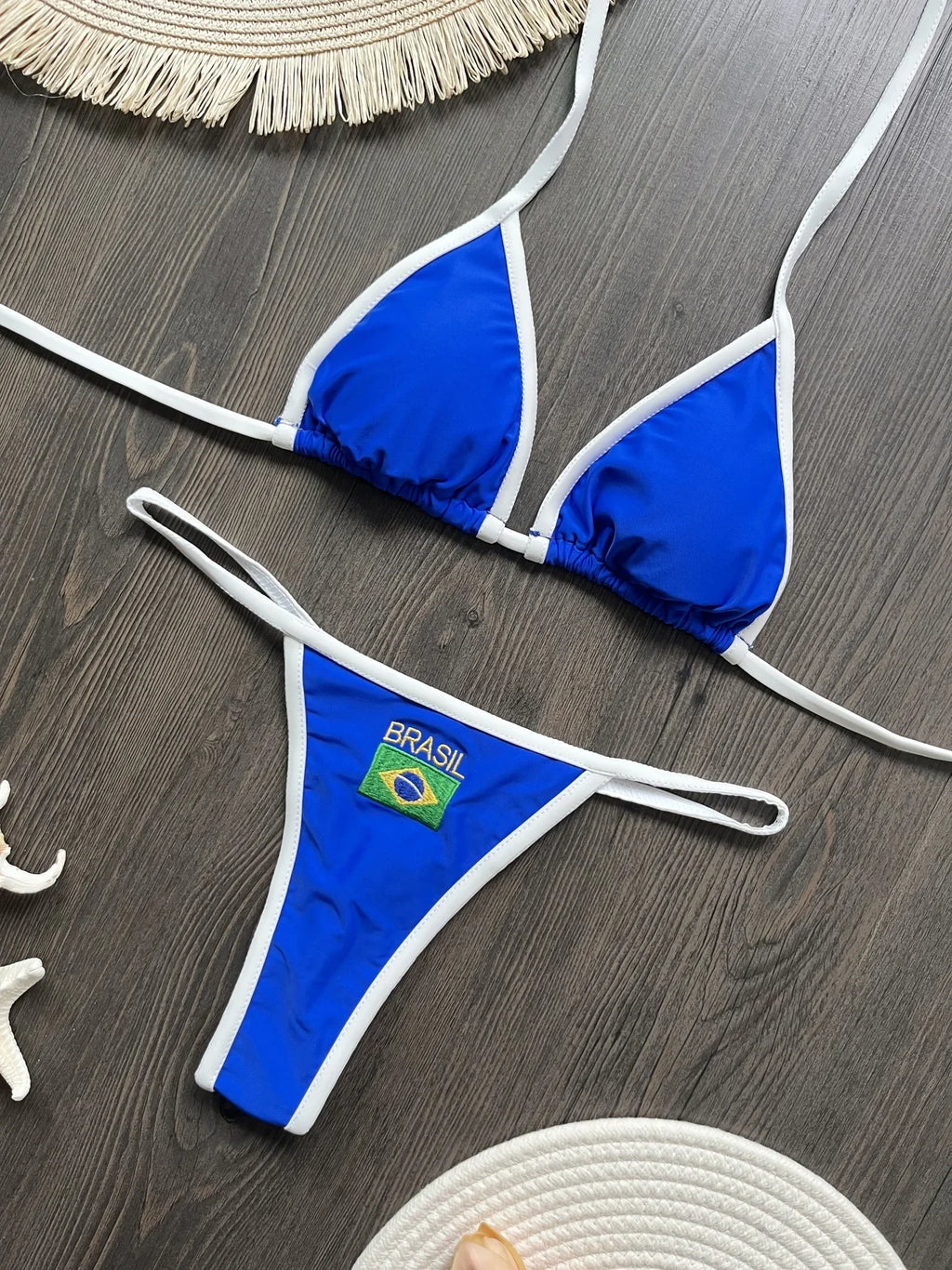 Biquíni Bordado Bandeira do Brasil Patchwork Feminino com Bojo Sem Aro Verão 2026 S M L