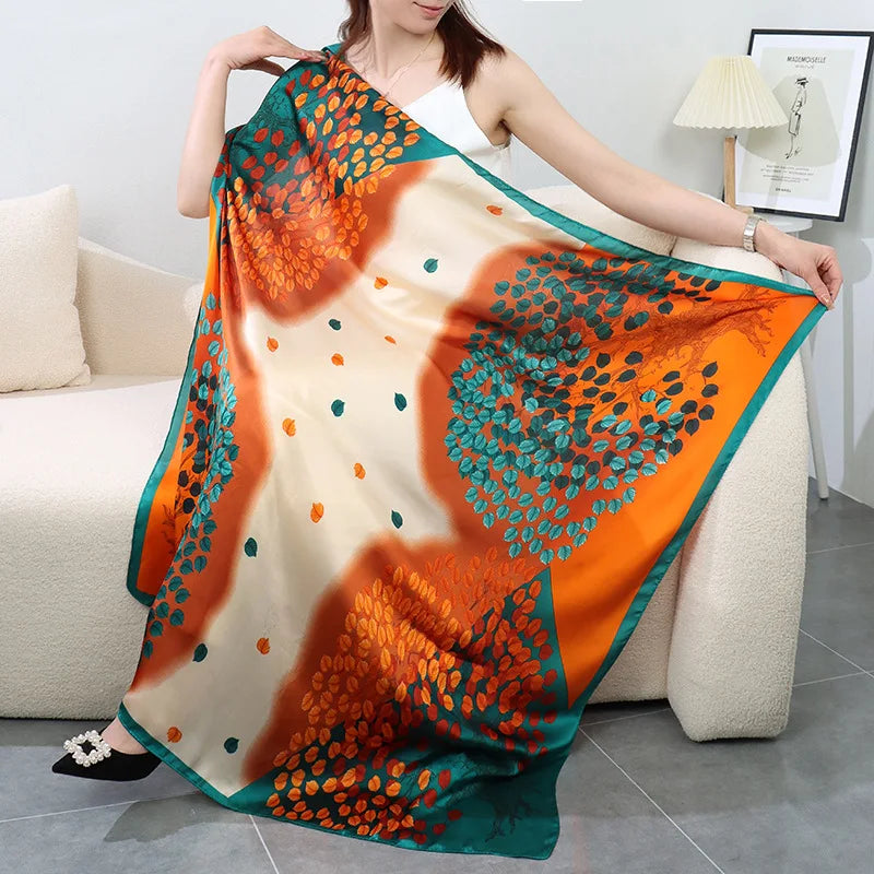 Xale Quadrado de Cetim 110x110cm Estampado Feminino Multifuncional para Praia, Cabelo e Hijab