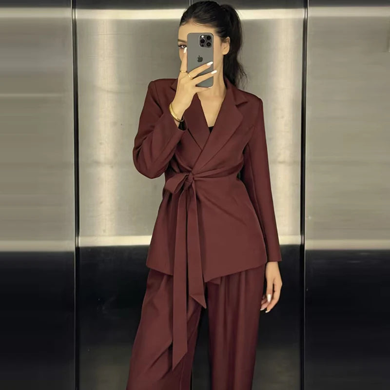 Women's Office Blazer & Wide Leg Pants Suit – Elegant 2-Piece Power Set