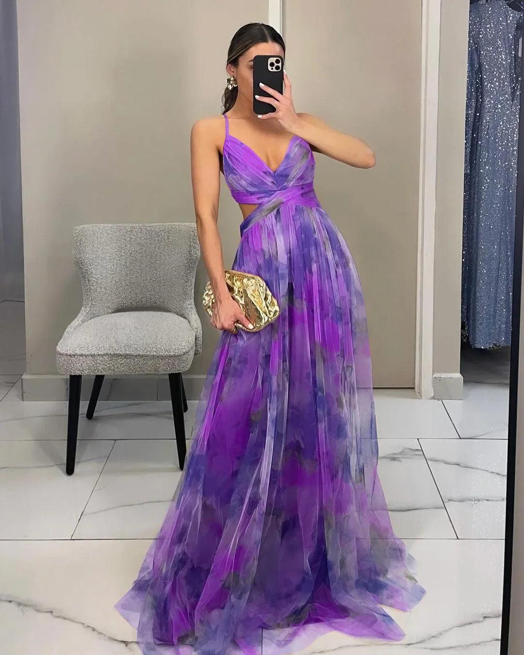 Women's Printed Mesh Midi Dress – Elegant Slim Fit Summer Party Dress