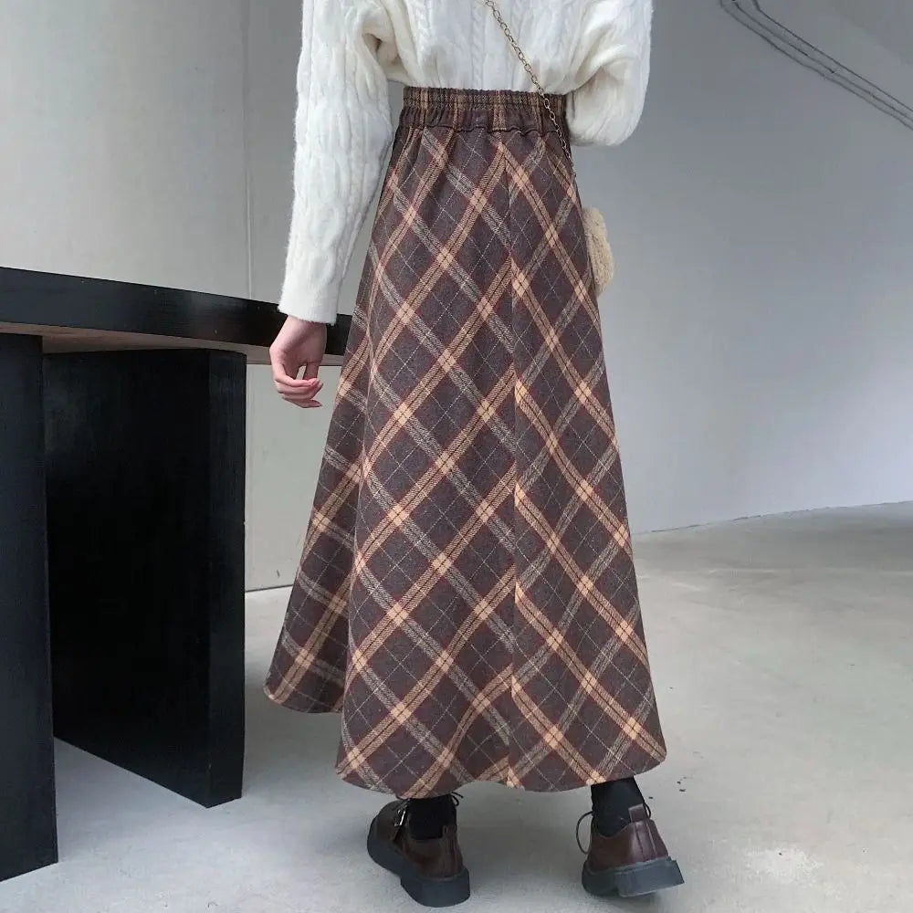 Women's High-Waist A-Line Skirt – Retro Solid Knee-Length Casual Dress