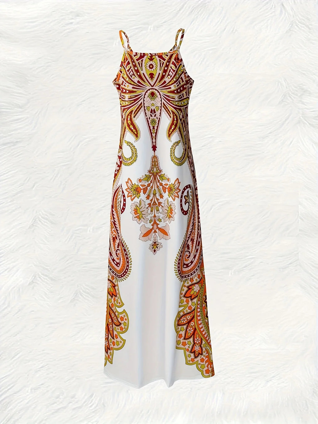 Paisley Floral Print Boho Maxi Dress – Spaghetti Strap Vacation Dress for Women