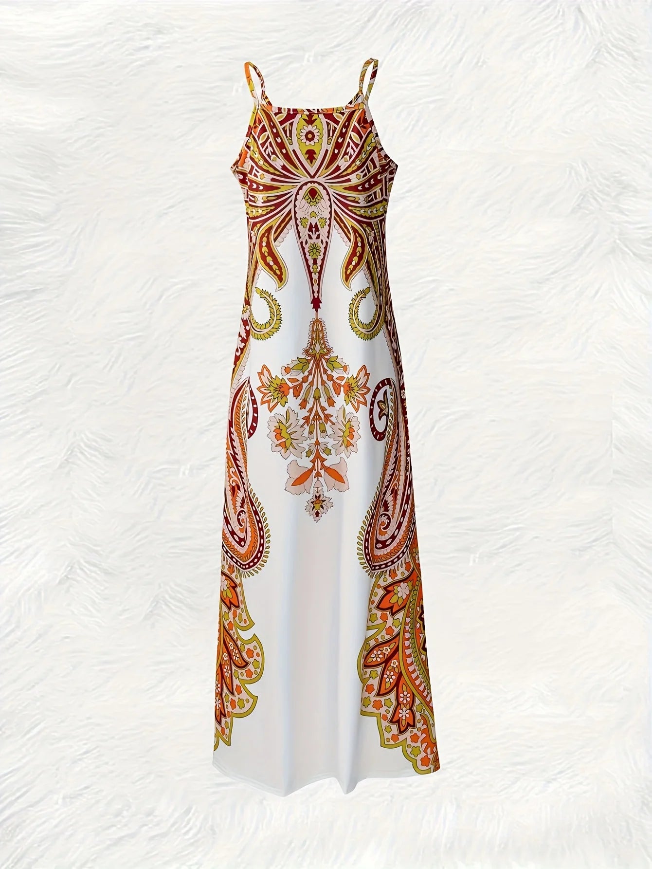 Paisley Floral Print Boho Maxi Dress – Spaghetti Strap Vacation Dress for Women